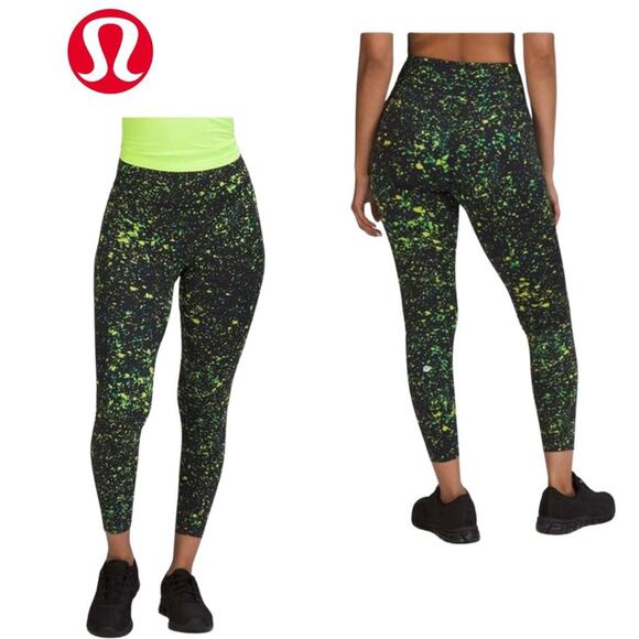 Lululemon Base Pace High Rise Tight 25" | Sparks Fly (Black/Green) Size 2 - Picture 1 of 14